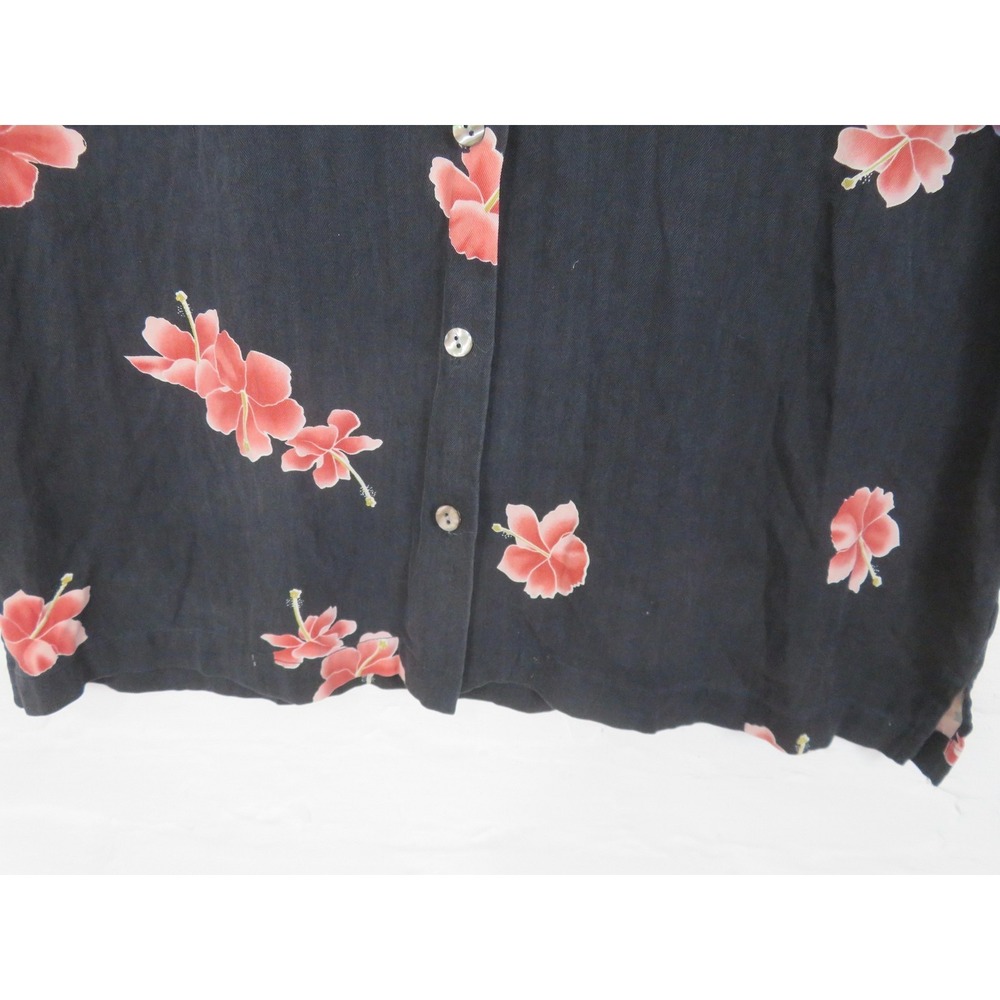 Tommy Bahama Shirt Womens XL Black Silk Hawaiian Floral Short Sleeve Button Up - Picture 5 of 7